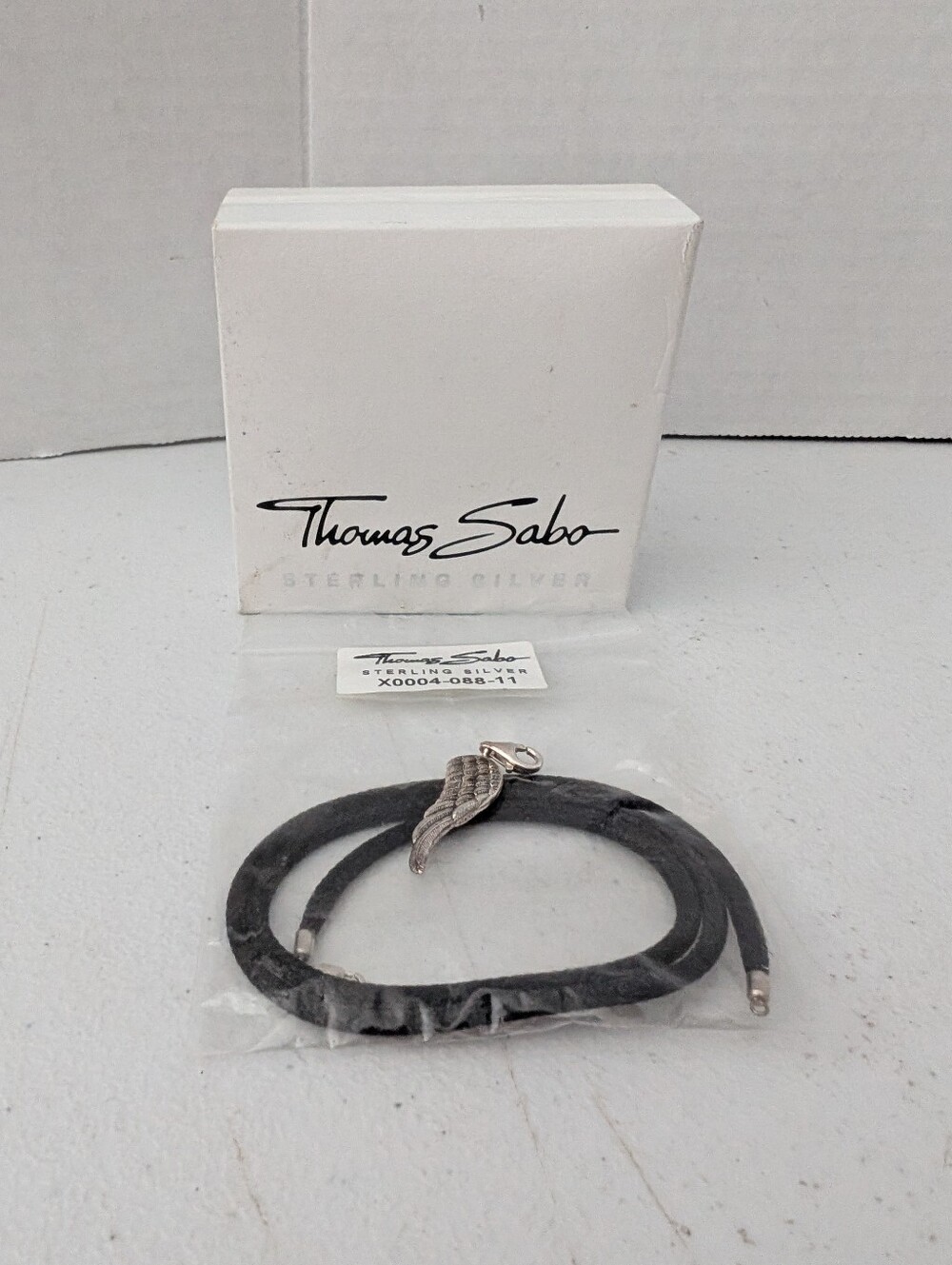 Thomas Sabo Sterling Silver Wing Charm on Black Cord Necklace New with Gift Box